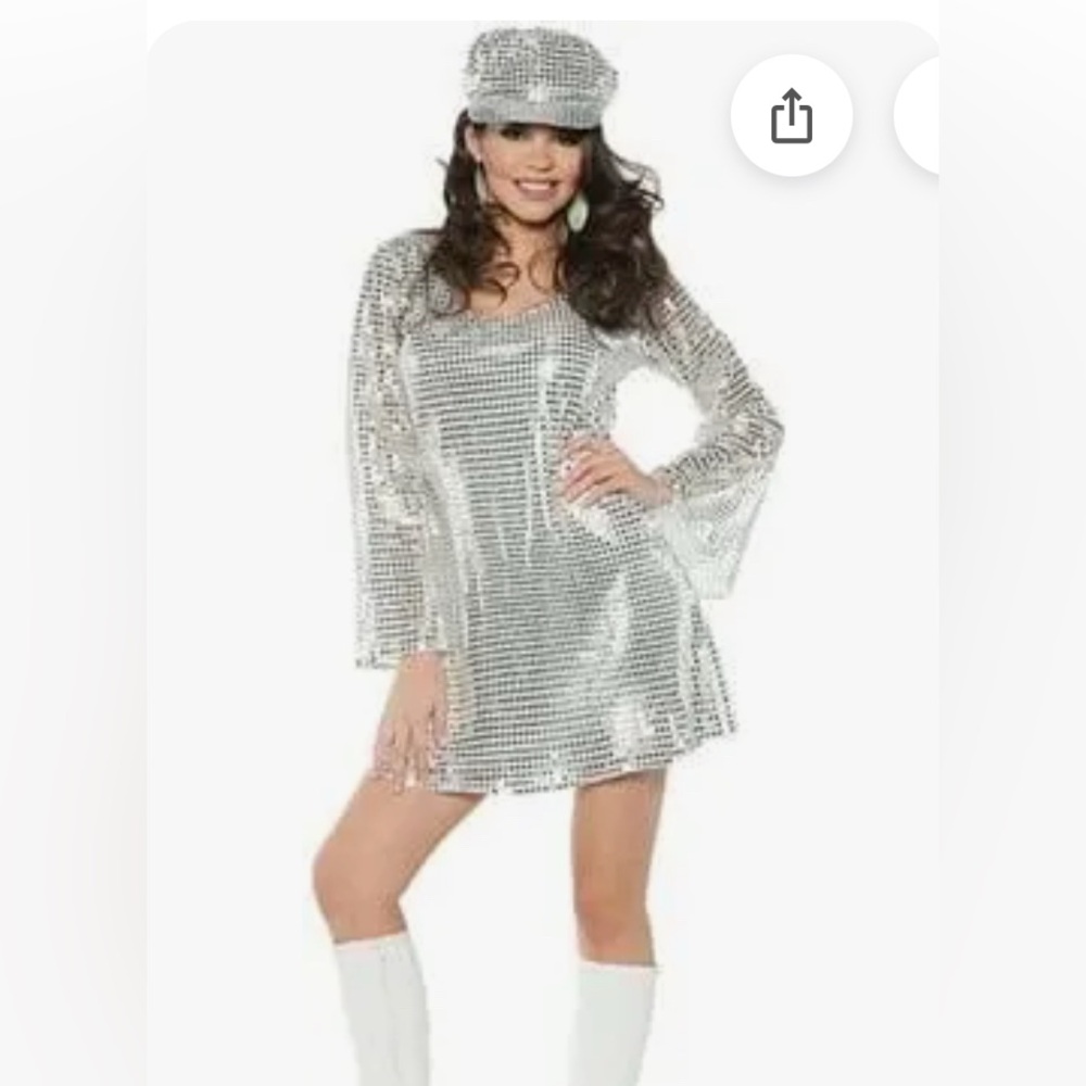 70's Silver Shimmer Costume Dress plus Hat Medium